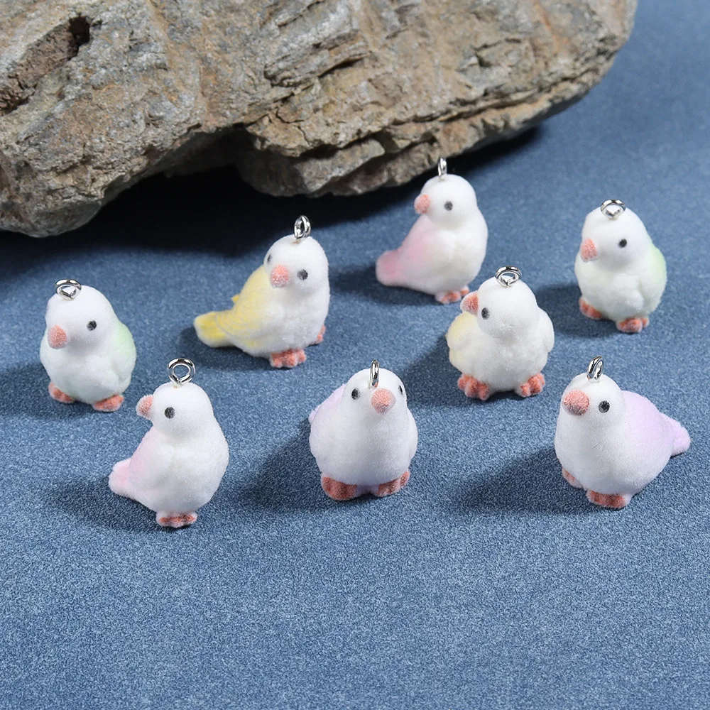 20Pcs 3D Cute Flocked Colorful Magpie Bird Charms Cartoon Animal Resin Pendant For Bag Phone Keychain Earrings Diy Jewelry Make