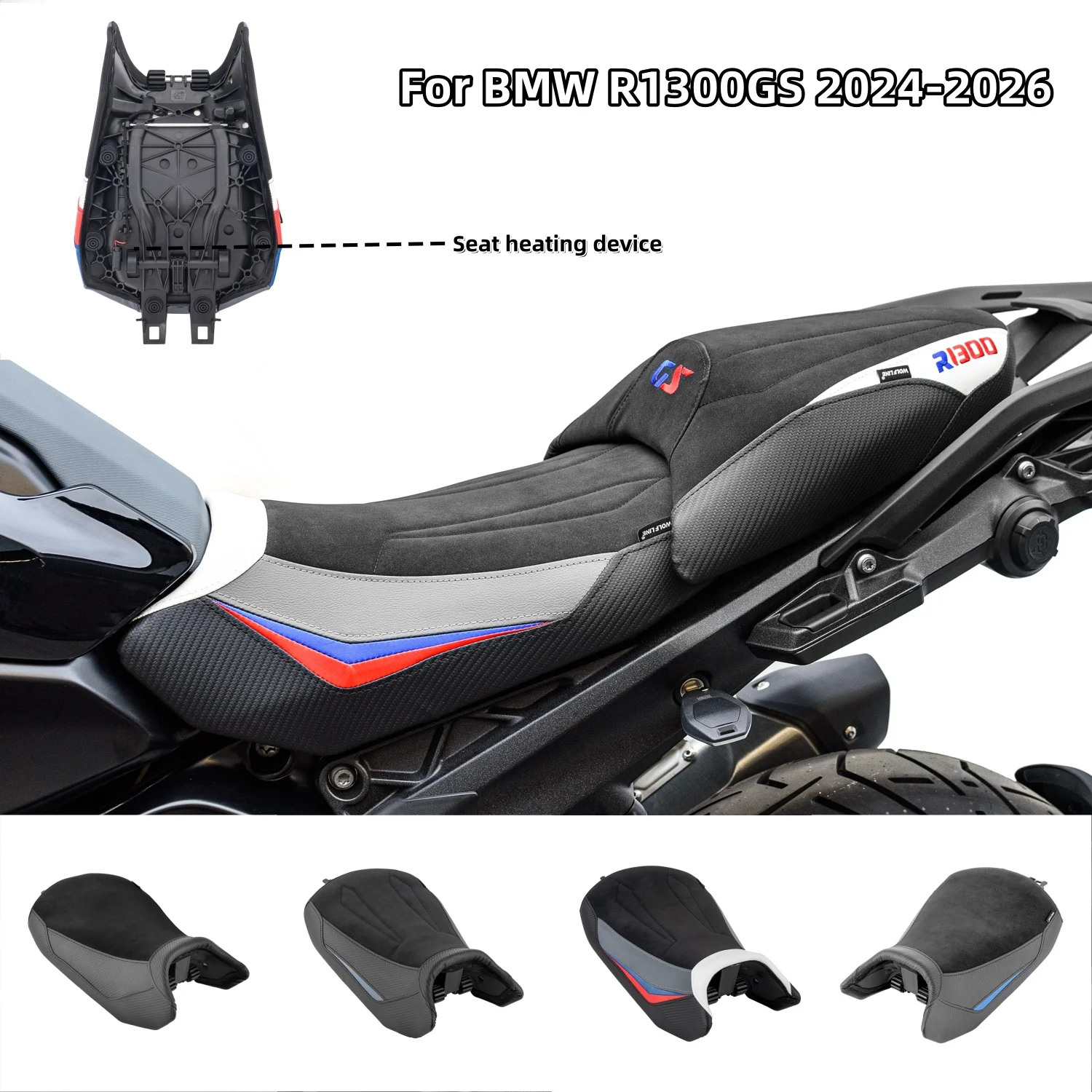 

For BMW R1300GS Motorcycle Front Diver Seat Rider Saddle Solo Cushion Rear Passenger Cushion Pillion Pad 2024-2026 Heat Heatable