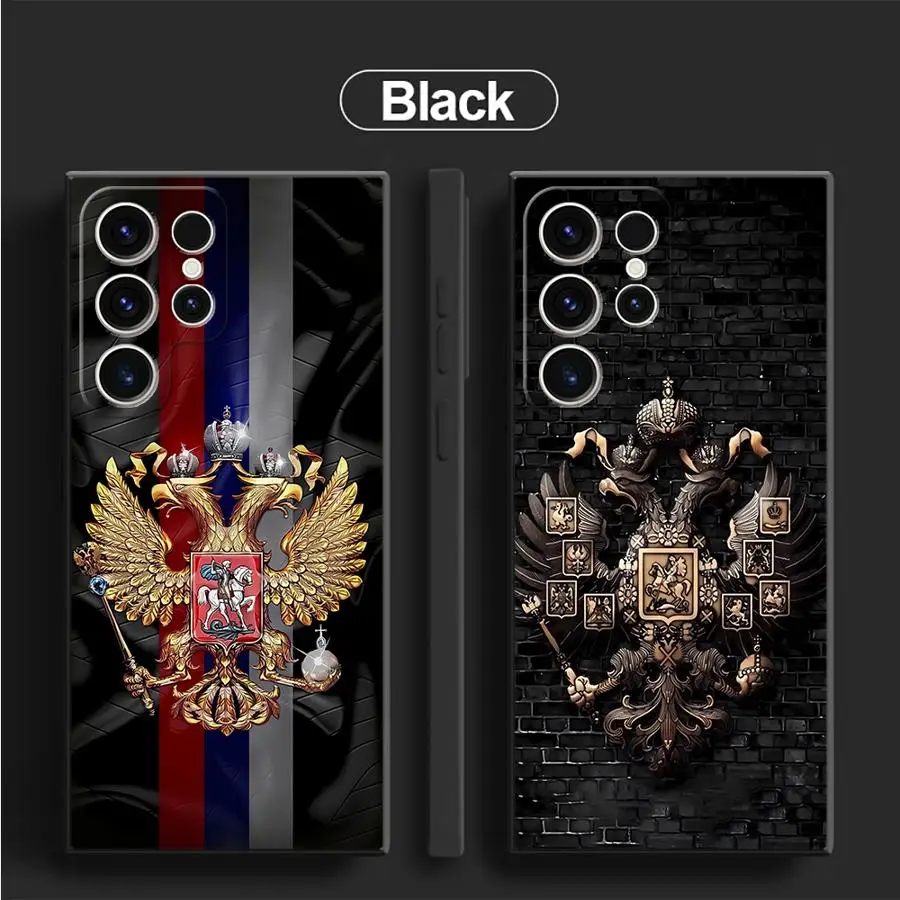 Hülle für Samsung Galaxy S25 Edge S20 S21 FE S23 Ultra S24 Plus Schwarz Soft Phone Cover Russland Russische Flaggen