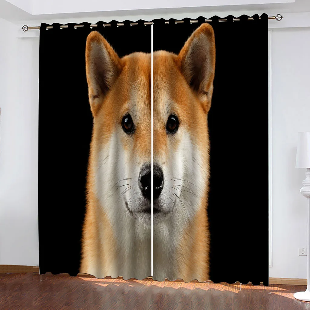 HUANZHUANG Window Curtains Animal Puppies Black Background Stitch Curtain Home Decor 2Pc Bedroom Curtains For Living Room