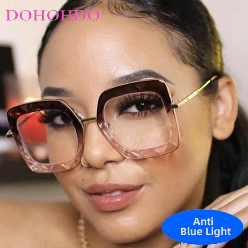 

TR90 Trendy Metal Oversized Square Eyeglasses Women Man Luxury Brand Designer Optical Spectacle Blue Light Blocking Glasses Оч