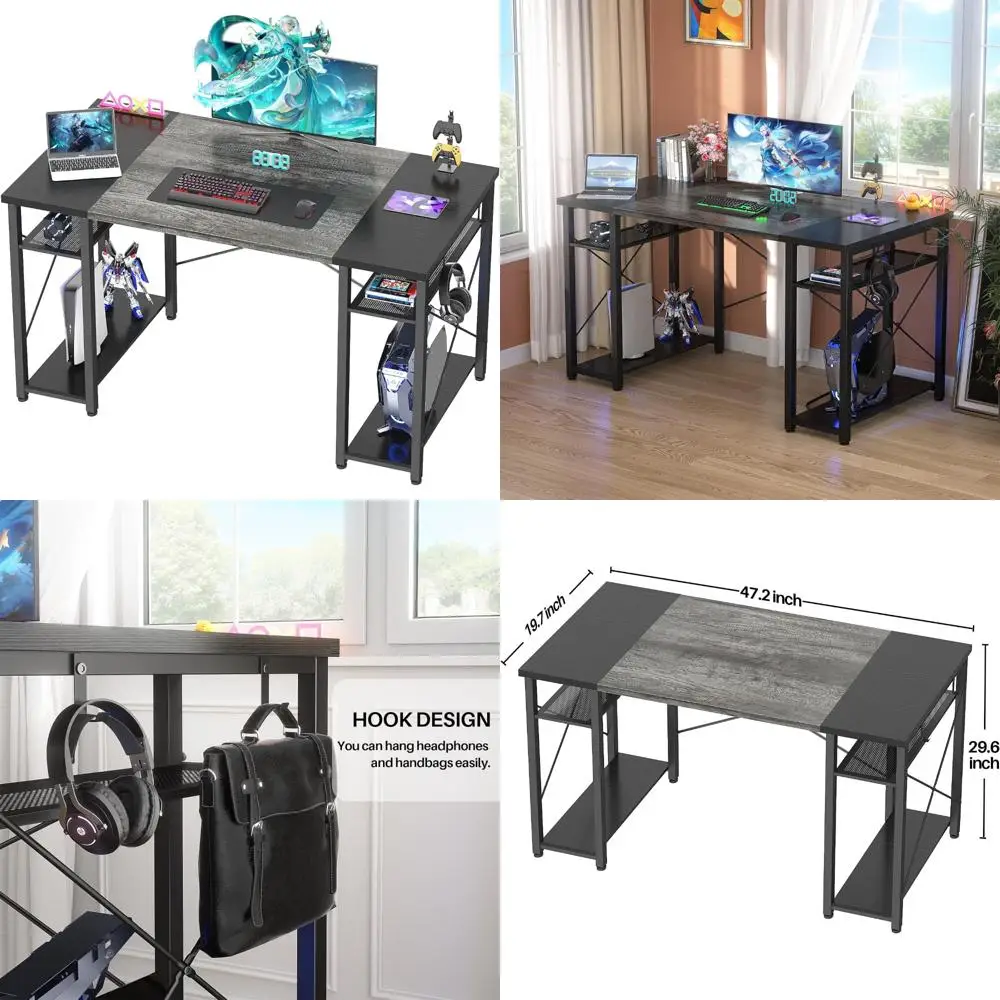 

Large 48 Inch Office Desk with 4 Storage Shelves, Study Writing Table and CPU Stand for Home Use