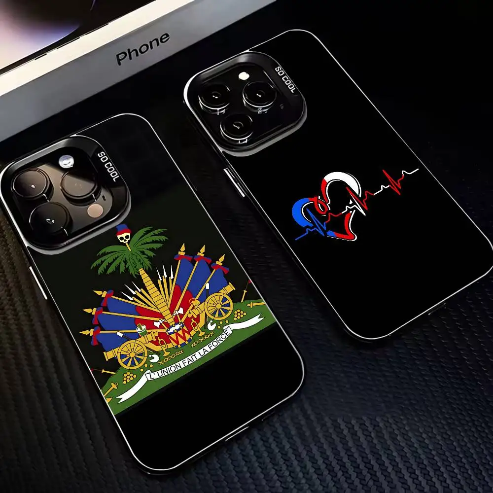 

Haiti Haitian Flag badge Phone Case For iPhone17,16,15,14,13,12,11 Plus,Pro Max Black Matte Shockproof Cover