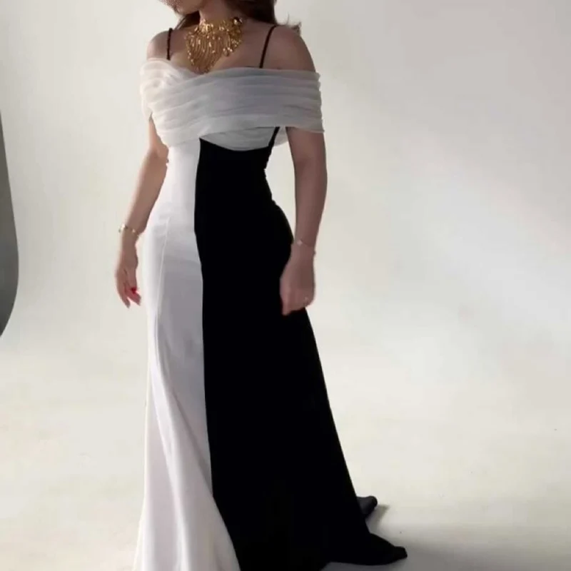 Elegant Hollow Slim Evening Dress Fashion Color-blocking Splicing Suspender Dress Women Casual Short Sleeve Waist Mermaid Dress