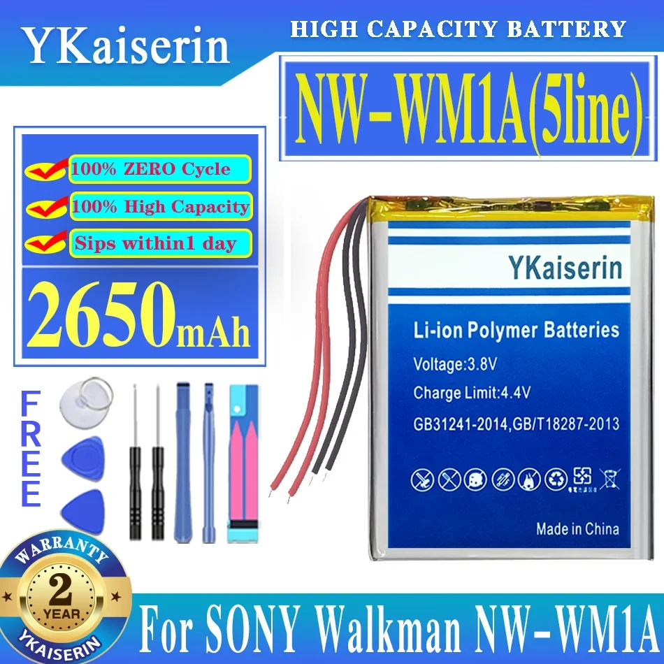 NWWM1A 2650mAh YKaiserin Battery for SONY Walkman NW-WM1A NW-WM1Z Player 5-wire