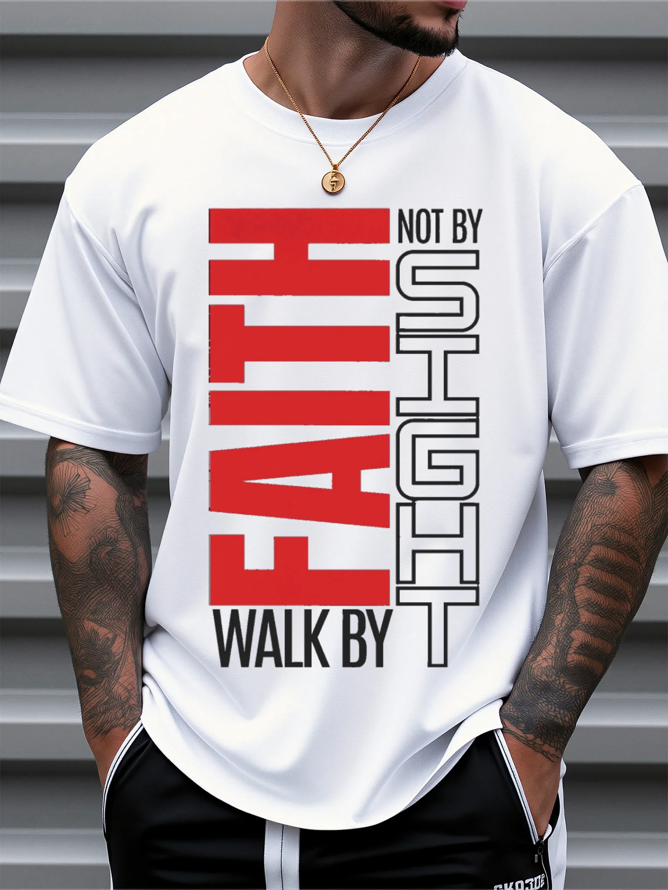 

Men's "Walk by Faith, Not by Seeing" Christian Pattern T-Shirt - Loose Casual Crew Neck Short Sleeves, Soft and Breathable Cotto