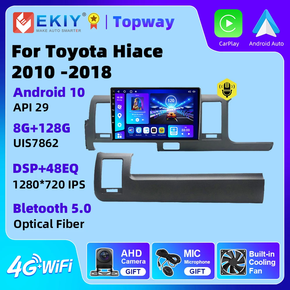 EKIY Car Radio With Screen For Toyota Hiace Quantum Ventury H200 RHD 2004-2018 4G Video Camera 2 Din Radio Navigation GPS