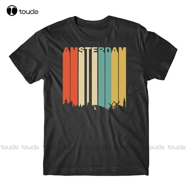 Retro 1970'S Style Amsterdam Netherlands Cityscape Downtown Skyline T-Shirt Workout Shirts Custom Aldult Teen Unisex Xs-5Xl