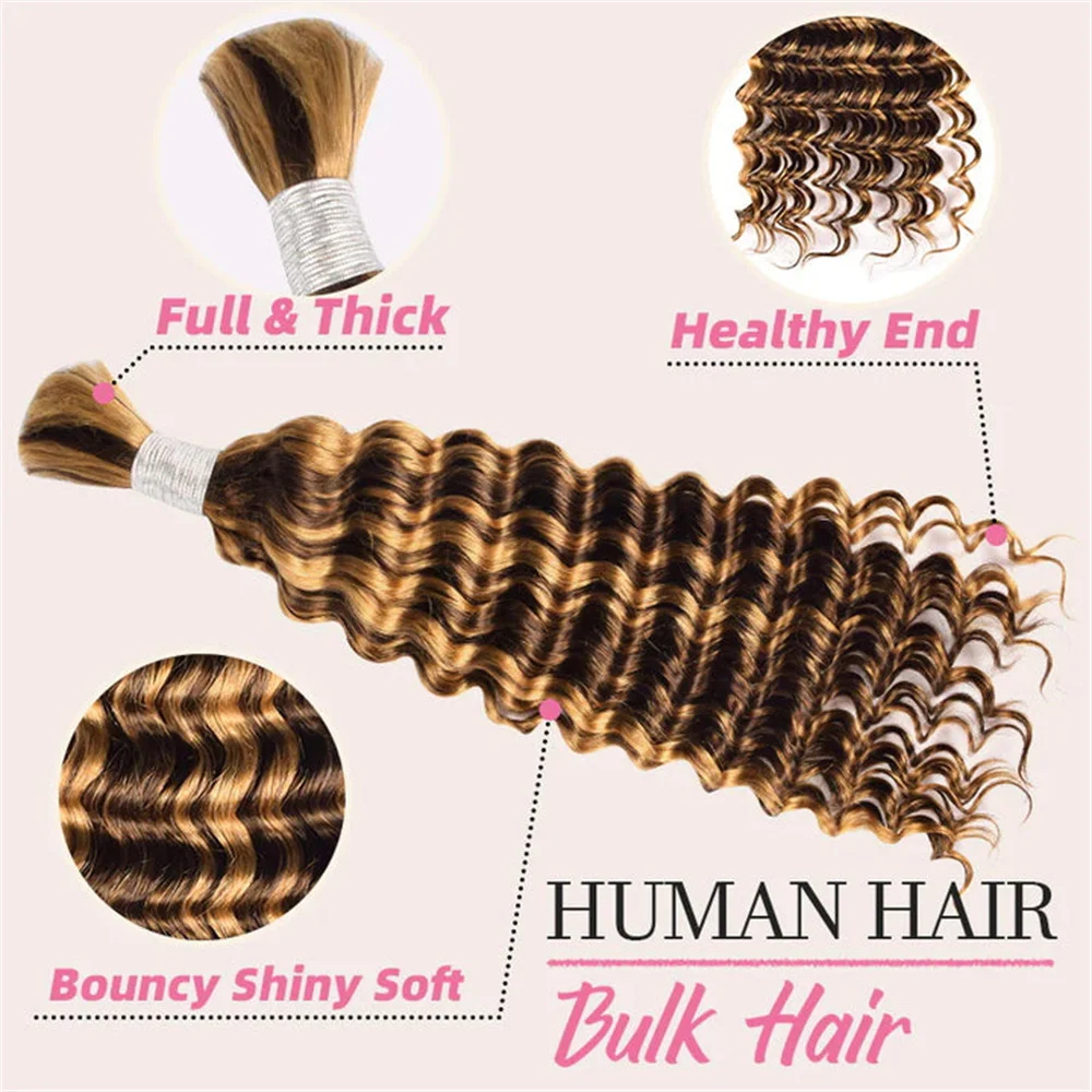 16inch 4/27 Human Braiding Hair Deep Wave Bulk Human Hair For Braiding No Weft Curly Braiding Hair Extensions for Boho Braids