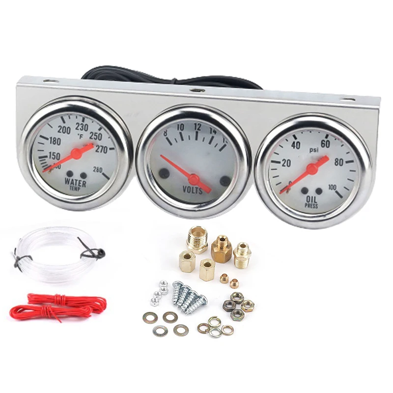 

Car Modified Instrument 2-Inch 52MM Mechanical Housing Three-In-One Chrome-Plated Panel Water Temperature Oil Pressure Voltmeter