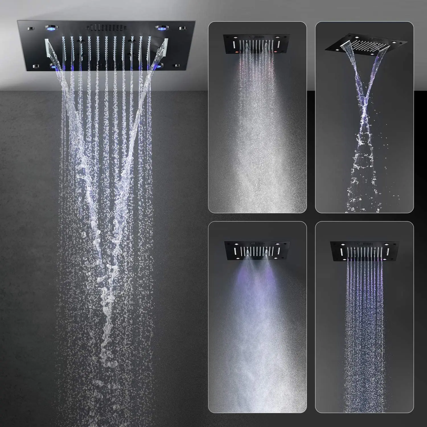 Music Shower Head System 16 Inch Rain SPA Mist Shower Set Thermostatic Bathroom Mixer Faucet Bluetooth Speaker