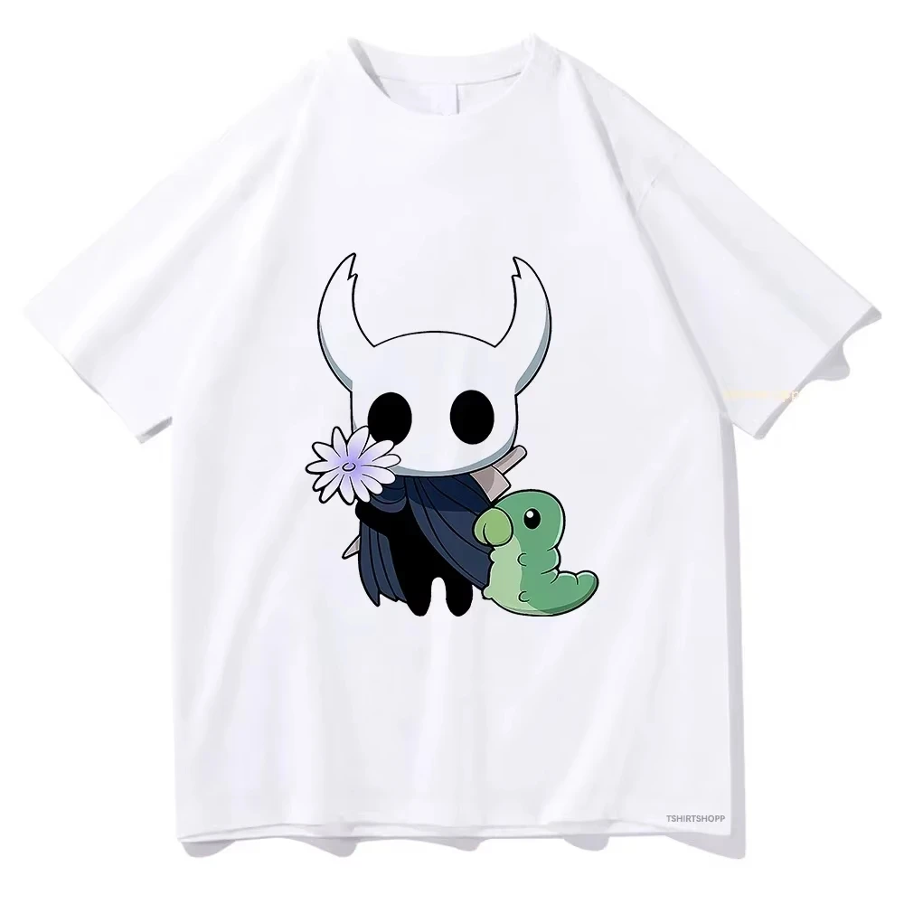 Men's Fashionable and Cute Little Ghost and Grubs Cartoon Hollow Knight 100% Pure Cotton Short-sleeved T-shirt Streetwear