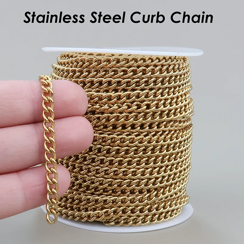 30 Fuß Edelstahl-Panzerkette Großpackung 5mm Panzerkette Gold PVD Schwarz Edelstahlkette Schmuckherstellungszubehör – Detail 3