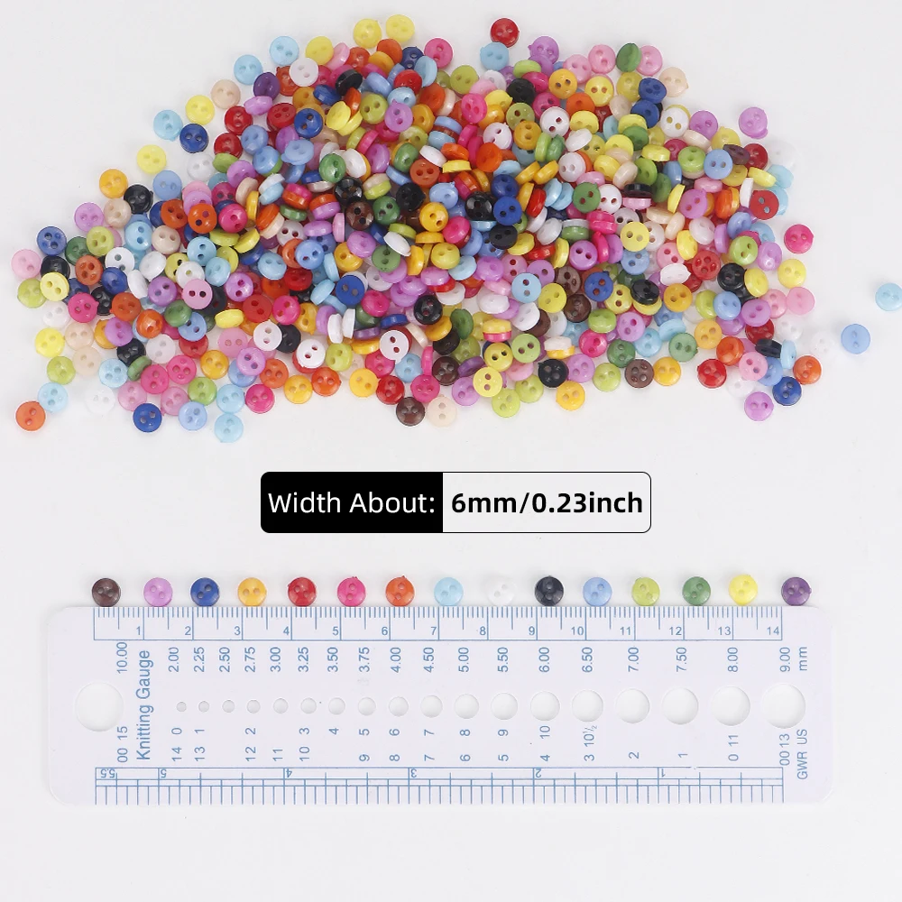 600 Two-Holes 6mm Tiny Round Buttons, in 15 Colors, Micro Mini Buttons, Perfect for Doll Clothes, Baby Buttons, Smart Buttons