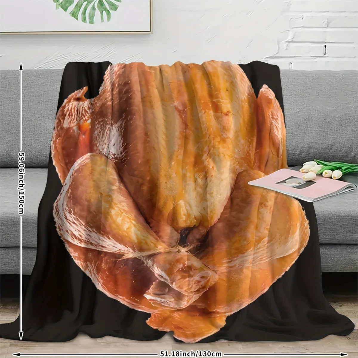 Jumbo Roasted Turkey Print Throw Blanket Couch Decor Funny Thanksgiving Dinner Art Halloween Novelty Gift Plush Wrap