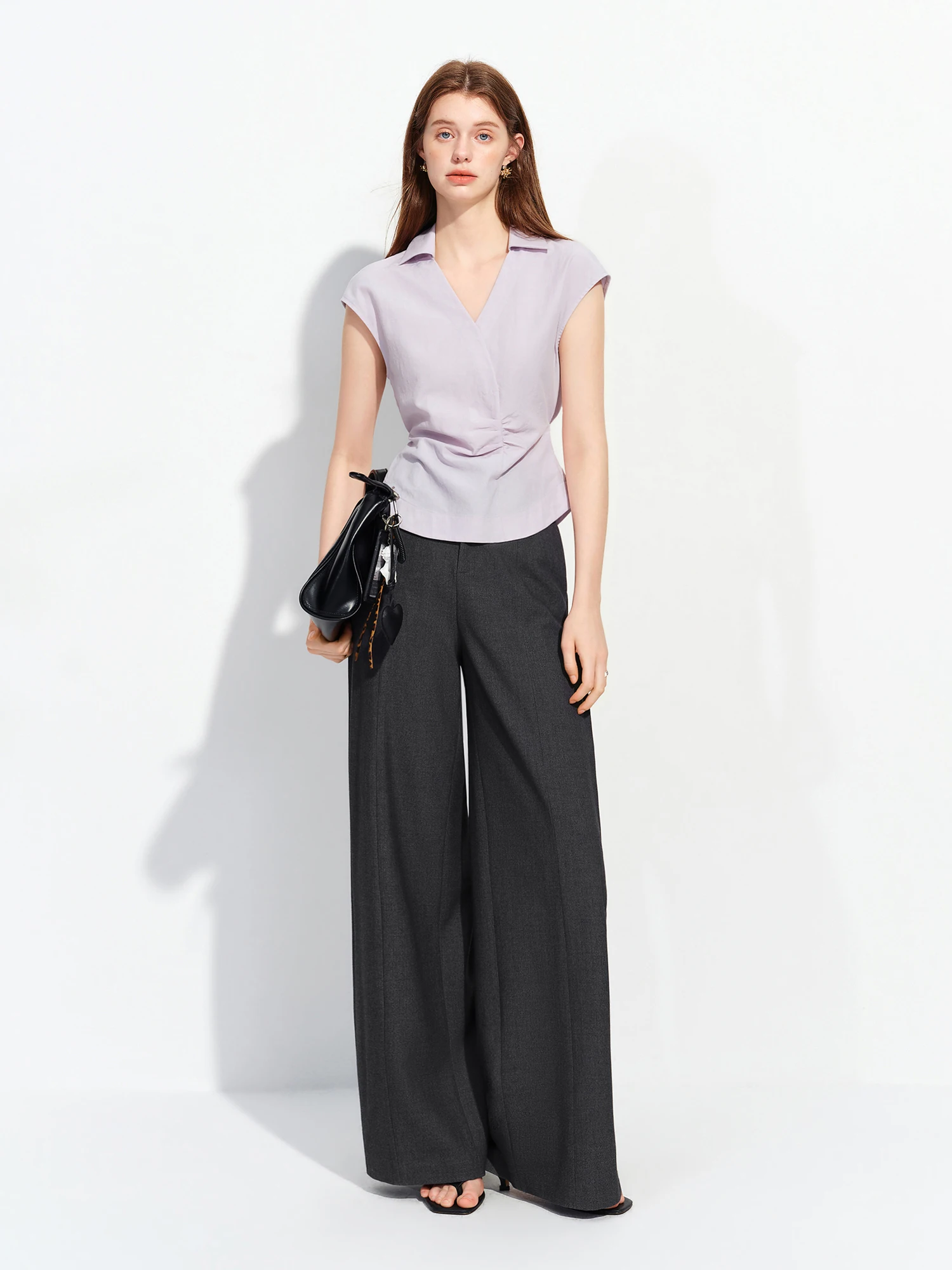 FSLE 2026 Sommer Damen Leinen- & Lyocell-Mischgewebe V-Ausschnitt Bluse mit Kurzarm - Taillenbetonende Passform für Büro und Alltag – Detail 5
