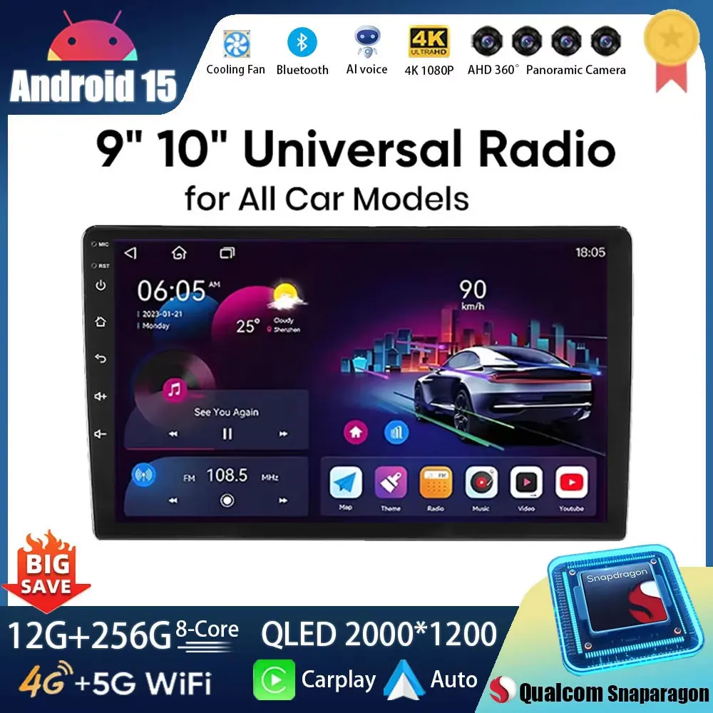Android 15 Car Radio 9 10 inch Navigation Video Player No framework GPS Multimedia Auto DSP Stereo Head Unit Smart Car System BT