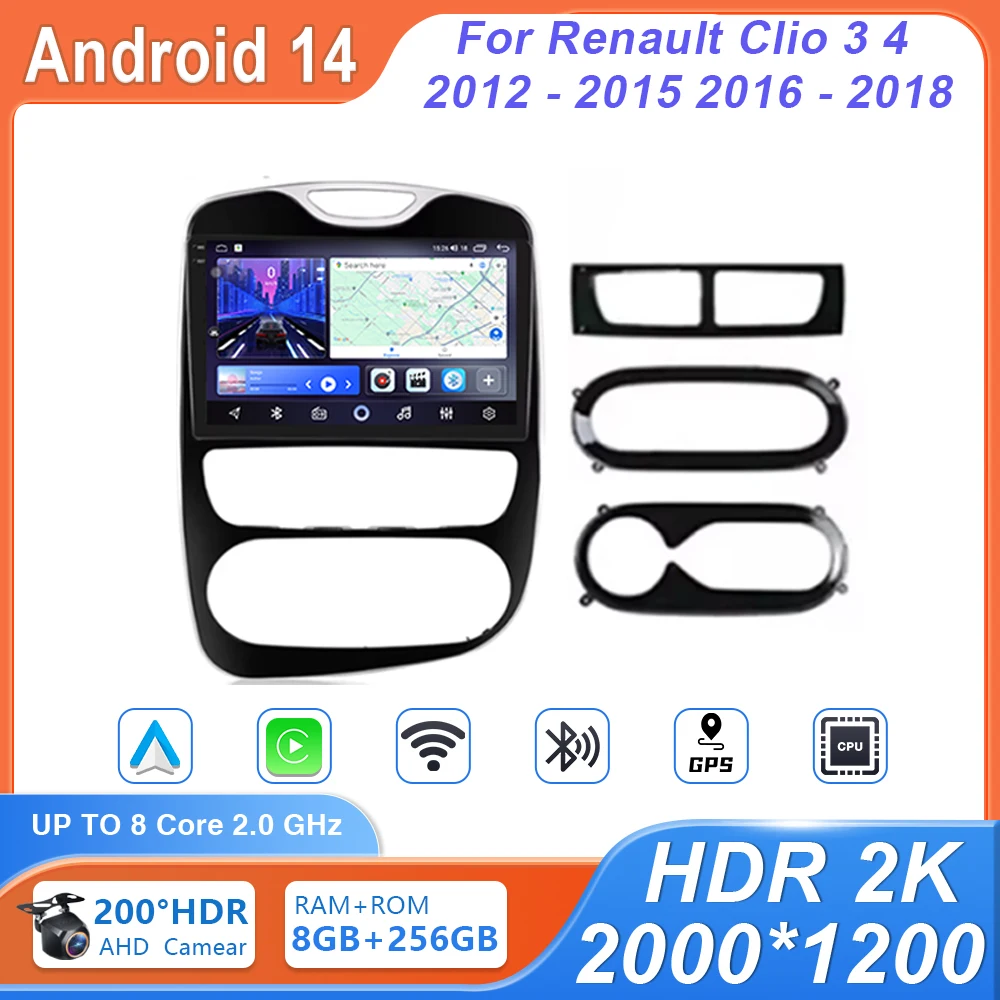 

Car Radio Carplay For Renault Clio 3 4 2012 - 2015 2016 Navigation GPS Android Auto Bluetooth Multimedia Player No 2din 5G Wifi