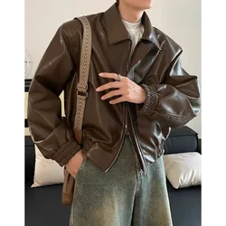 Retro Biker Clothing Leather Coat Jacket Men's Spring and Autumn Korean Fashion Streetwear Leather Jacket Casual Men's Clothing