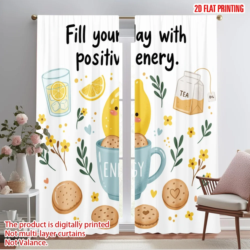 

2pcs 2D flat printing Curtains Positive Energy Lemon Cute Polyester Without Electricity 0 for Indoor Celebrations Studio Window