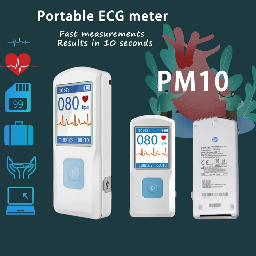 Monitor de ECG Bluetooth portátil, electrocardiograma visible, pantalla a color PM10, monitor de ECG multifuncional digital, carga USB