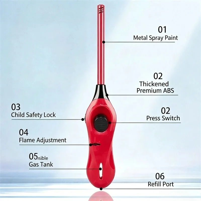 Long Refillable Butane Lighter Open Flame Igniter for Gas Stove, Cooktop, Candles, BBQ, Outdoor Kitchen Safe Ignition Tool