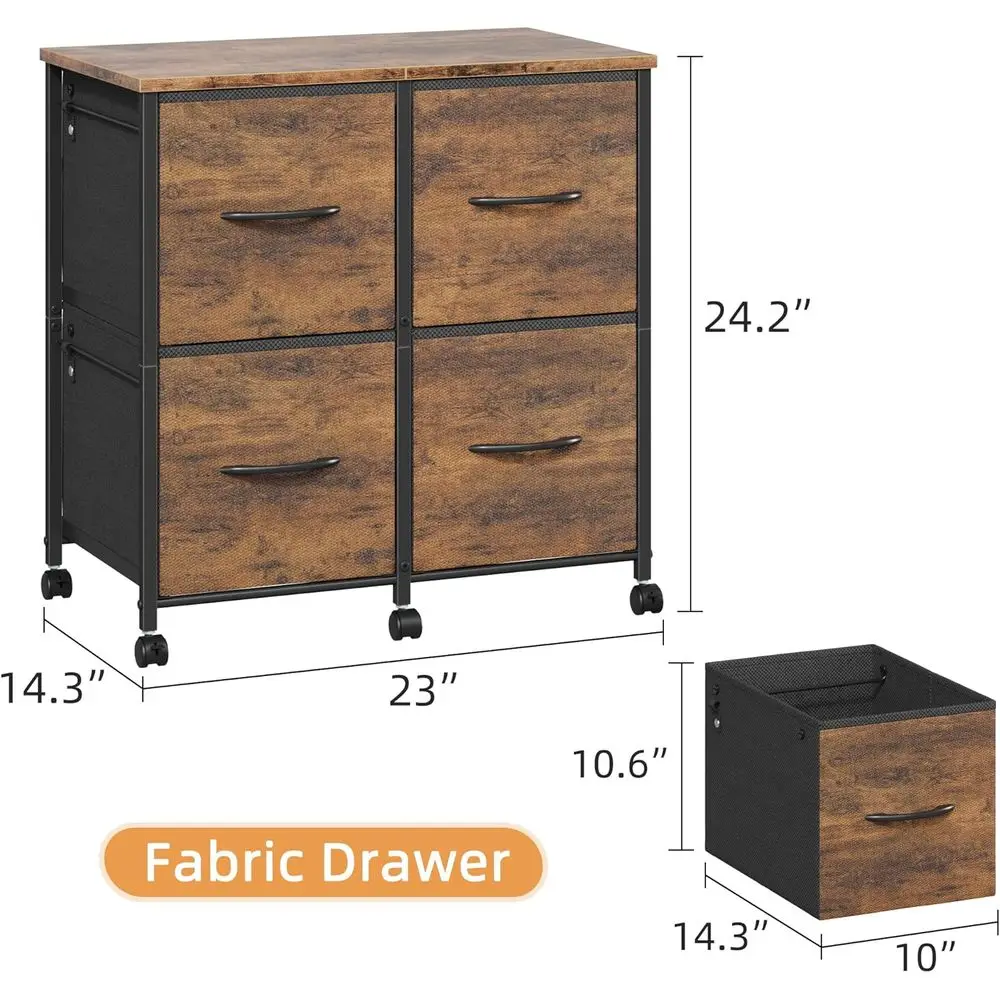 خزانة ملفات بنية ريفية محمولة مع حامل طابعة، مثالية لتخزين المنزل والمكاتب الصغيرة، تحمل حجم الرسالة/A4