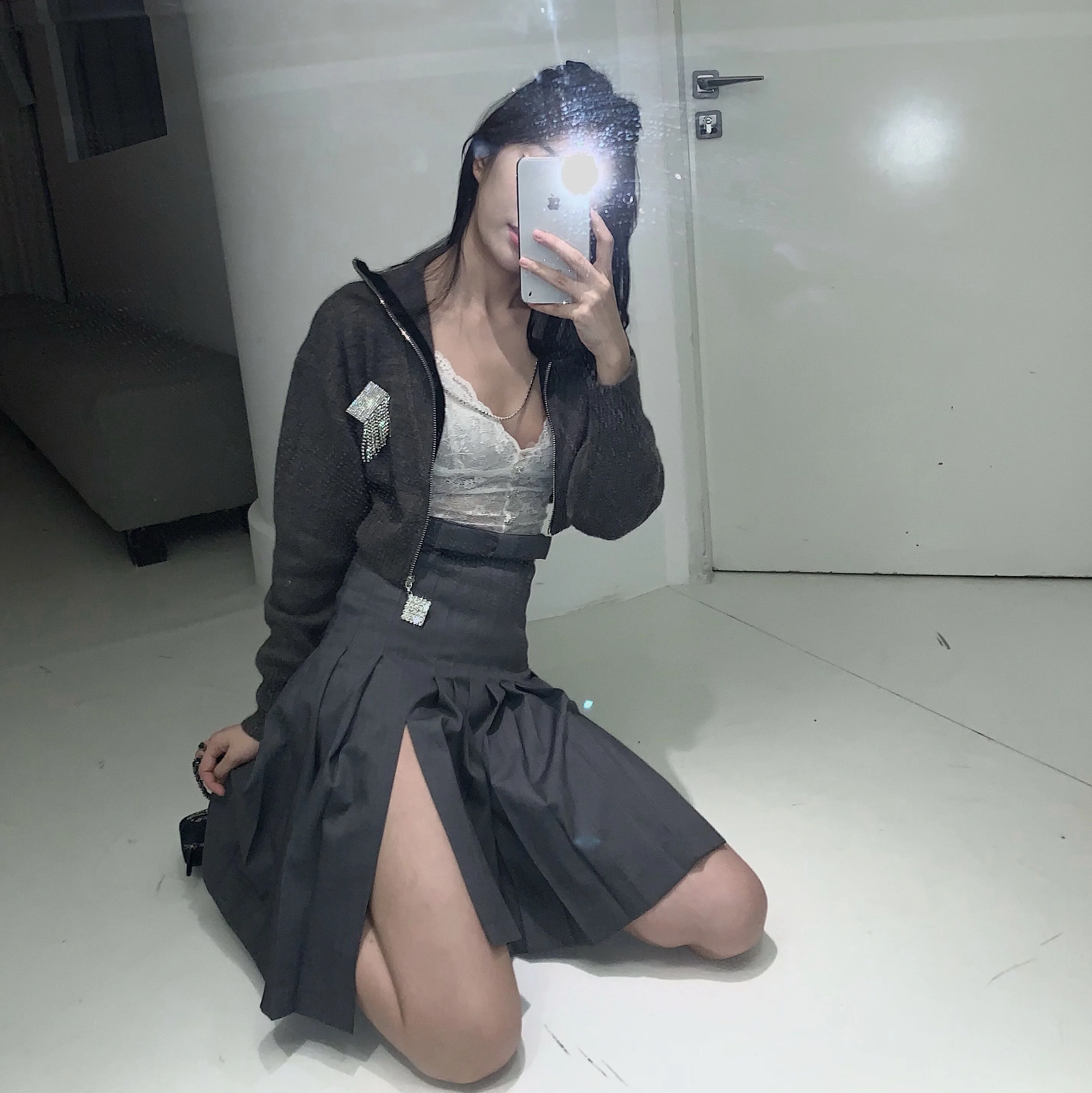 

ey High Waist A-Line Skirt Asymmetrical Hem College Sle Pleated Skirt Slimming Versatile Spring Summer Women's Faion