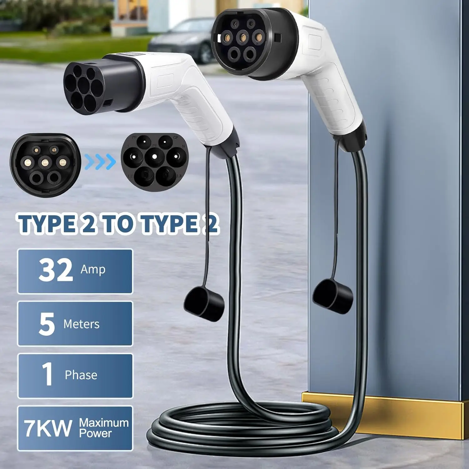 5M TPU 1 Phrase Type 2 62196 IEC 32A EV Charger Mode 3  EV Charging Cable  AC Electric Car Charger Cable for Replacement/Repair