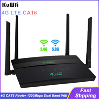 KuWFi CAT6 4G+ LTE Router 1200Mbps 2.4G 5G Dual Band Wireless Wifi Router with SIM Card Slot 100M Ethernet WAN LAN Port 32 Users