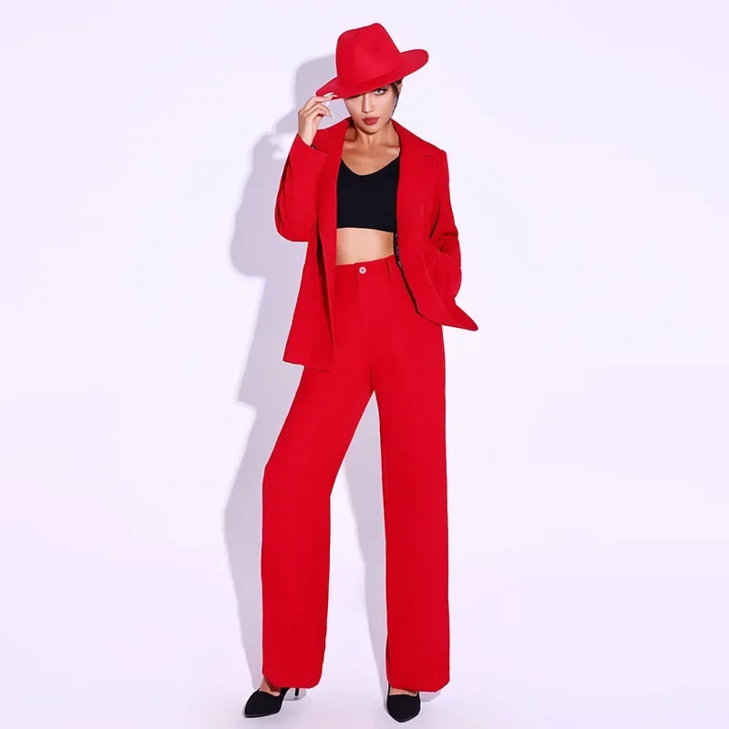 Jazz Dance Costume Red Suit Jacket Top Pants Women Christmas Party Rave Outfit Singer Presenter Kpop Clothes Street Wear Hip Hop