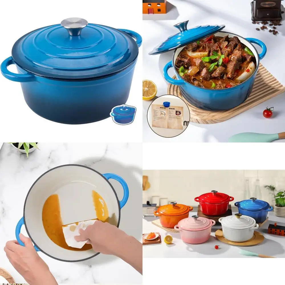 

Heavy-Duty Blue Enamel Cast Iron Dutch Oven Pot with Lid, 5.5QT, Ideal for Bread Baking, Braising, Stews, and Roasting