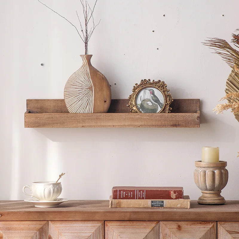 Mid-Century Style All Solid Wood Wall Hanging Shelves Living Room Wall Partitions B&B Wall Decorations Store Shelves