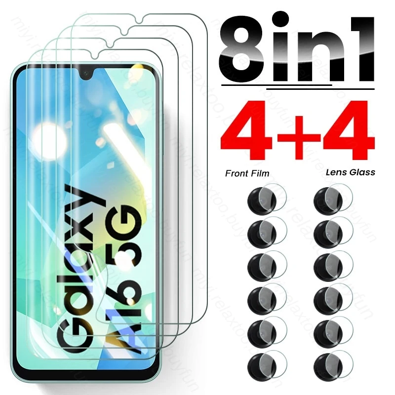 Samung A16 5G Case 8In1 Camera Glass & Soft Hydrogel Film Screen Protector for Samsung Galaxy A16 SamsungA16 A 16 16A 4G 5G 2024