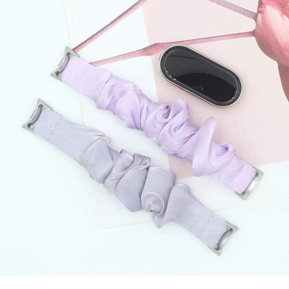 Scrunchie Band for Xiaomi Smart 8 Bracelet / Mi Band 9 Women Fabric Scrunchy Adjustable Elastic Strap Soft Nylon Smartwatch