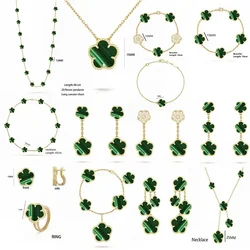 Women's Luxury Jewelry High Quality Jewelry Four Leaf Clover Necklace Four Leaf Clover Bracelet Malachite Jewelry Set