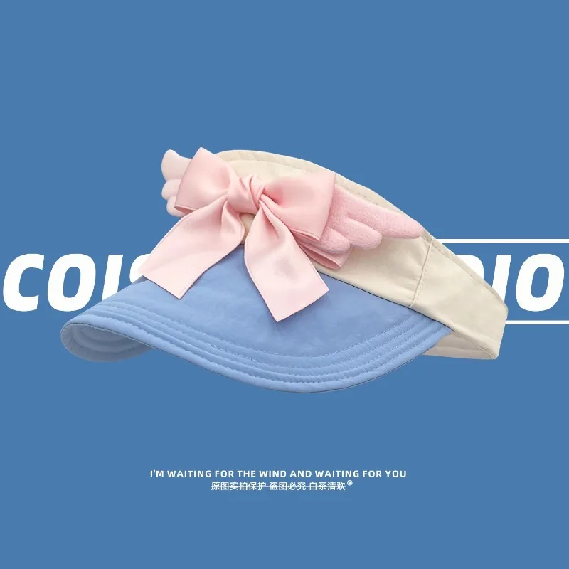 Korean Version of Sweet and Cute Bow Wings Quick-drying Empty Top Hat for Women Summer Travel Sun Protection Sun Hats Cap