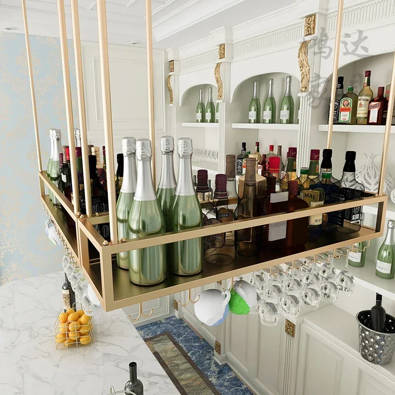 Hanging Salon Display Wine Cabinets Bar Liquor Shelf Holder Bottle Wine Rack Club Metal Inverted  Home Furniture