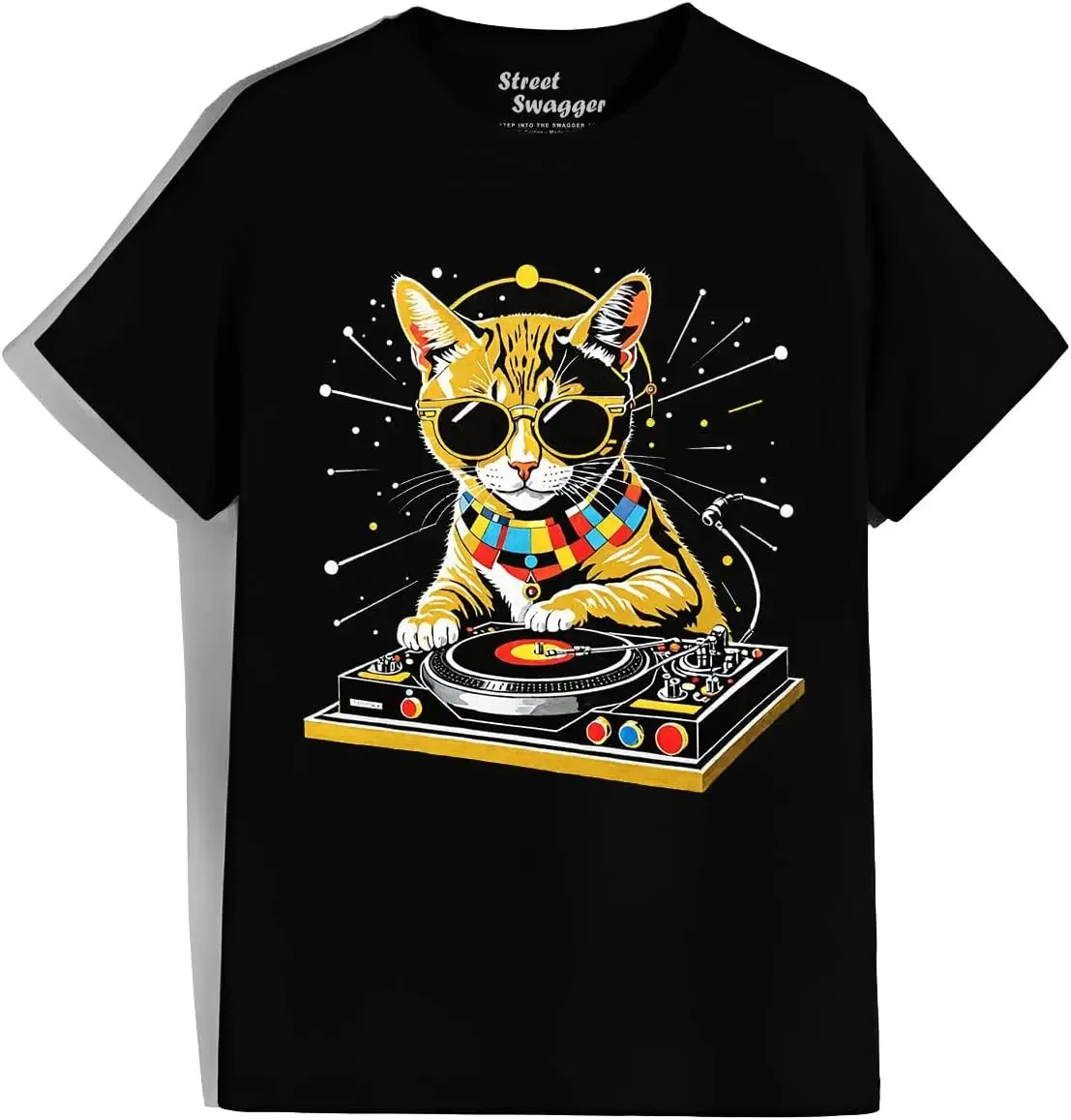 Scratch Master Cat EDM Cat Dj Dj Cat in Sunglasses House Cat T Shirt Tees High Quality 100%Cotton Short Sleeve