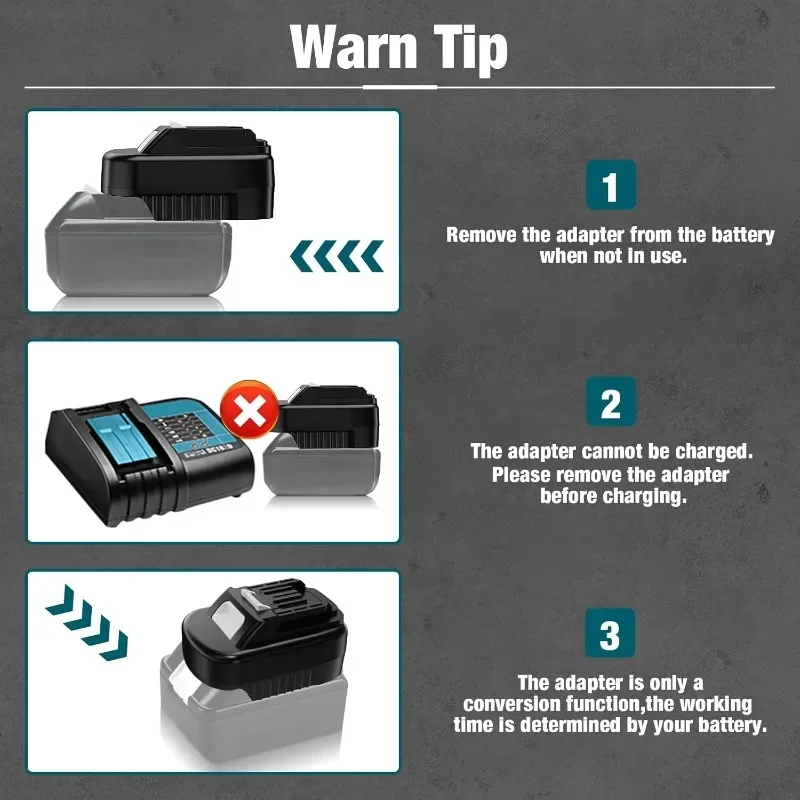 Adapter do Makita 18V na 12V, umożliwiający konwersję baterii Makita 18V na baterię litowo-jonową Makita 12V BL1021B do elektronarzędzi akumulatorowych. — zdjęcie produktu 6