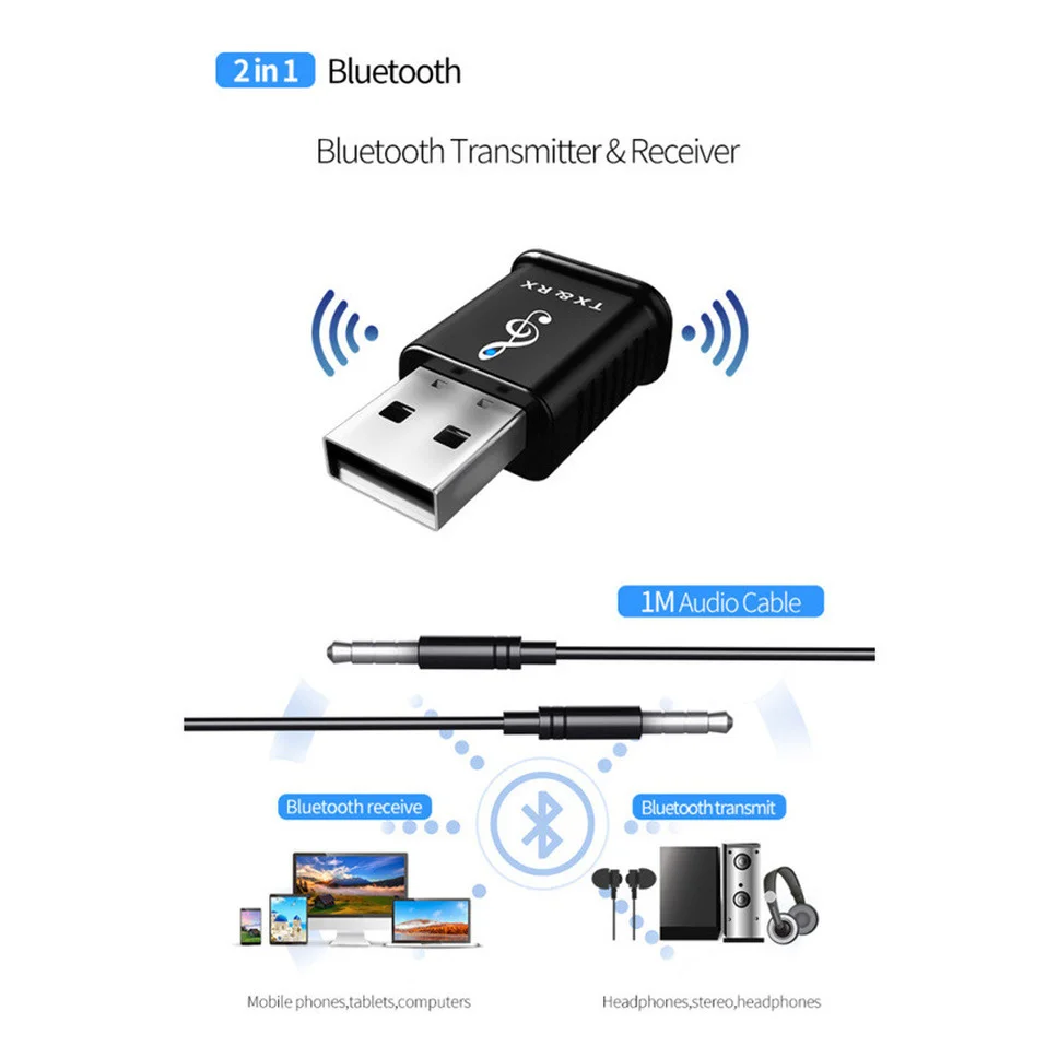 USB Bluetooth 5.0 Penerima Audio Pemancar 3.5Mm AUX Jack 2 In 1 Bluetooth 5.0 Adaptor Dongle untuk PC TV Speaker Mobil Headset