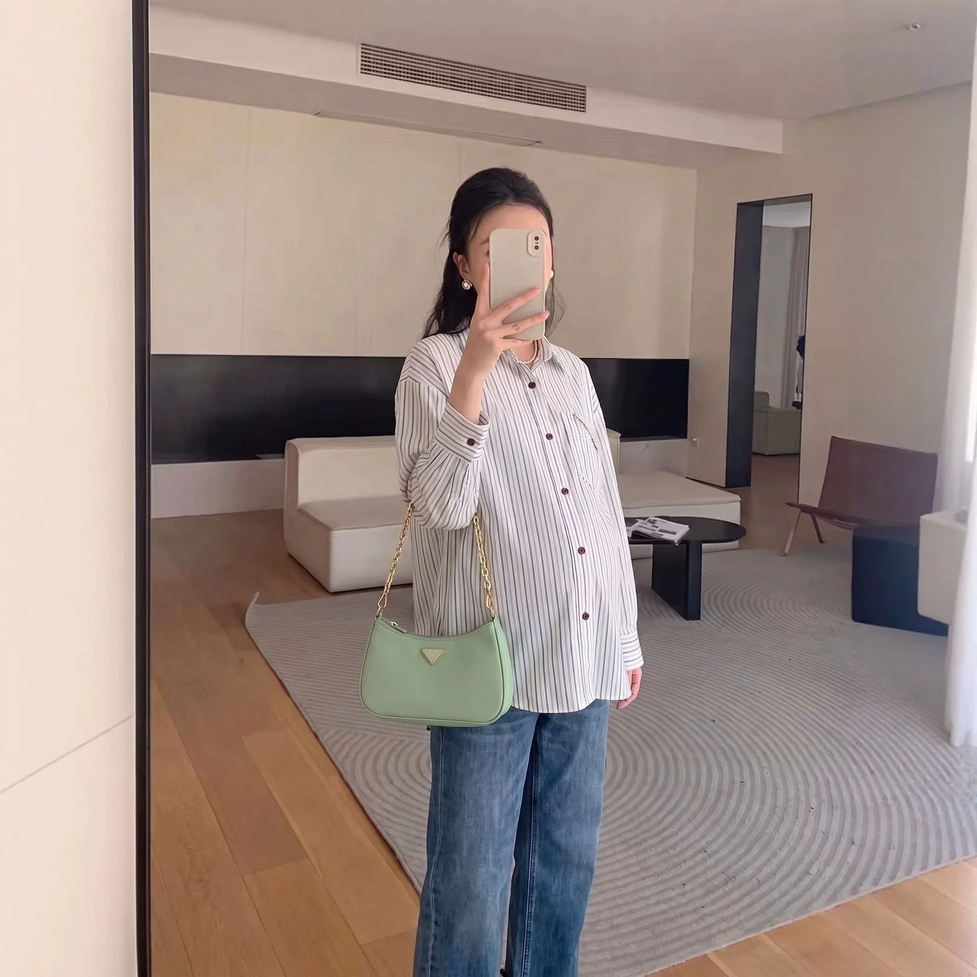 2026 New Autumn Maternity Long Sleeve Shirt Korean Style Vertical Striped Cotton Open Front Blouse Daily Office Pregnancy Top