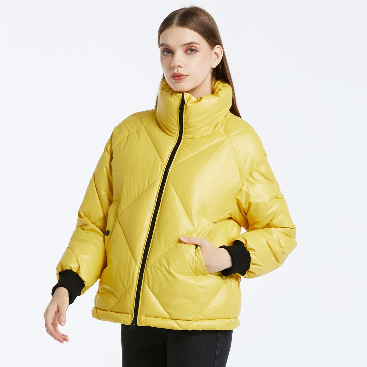 Veste coupe-vent en coton pour femme avec col montant, manteau épais pour femme, haut chaud à la mode, fermeture éclair, automne, hiver, nouveau, 2023