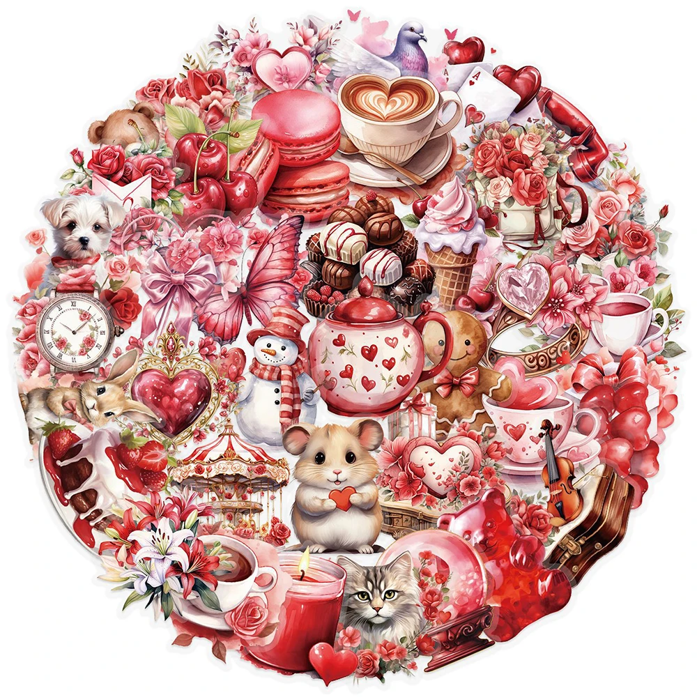 

10/30/50pcs Cute Transparent Red Confession Gift Stickers Cartoon Graffiti Decals DIY Stationery Guitar Phone Aesthetic Sticker