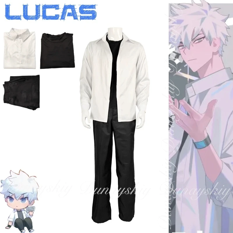 Link Click Lucas One Персонаж Время Фотостудия Таинственный партнер с белой рубашкой и волосами Косплей Костюм Аниме Полный комплект