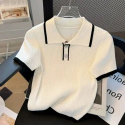 White Tshirt Summer Shirts for Women 2024 Ropa Mujer Short Sleeve Tunic Tees Fashion Knitted T Shirt Korean Vintage Y2k T-shirts