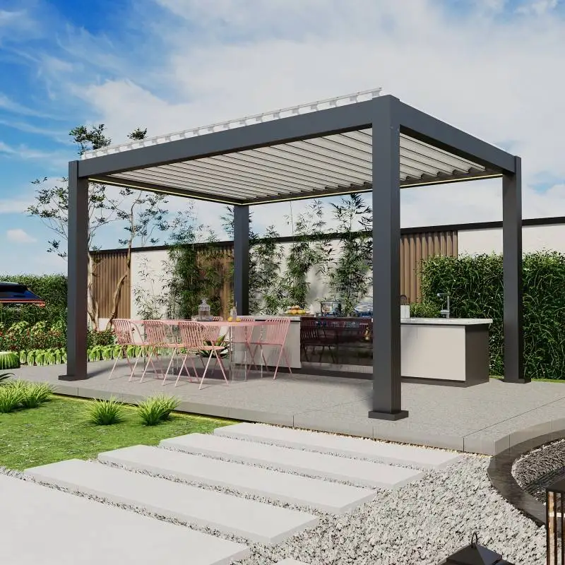 Customizable Aluminum Leisure Pergola Modern Outdoor Gardenstyle Sun Protection and Shade  Gazebo Is Suitable for Gathering