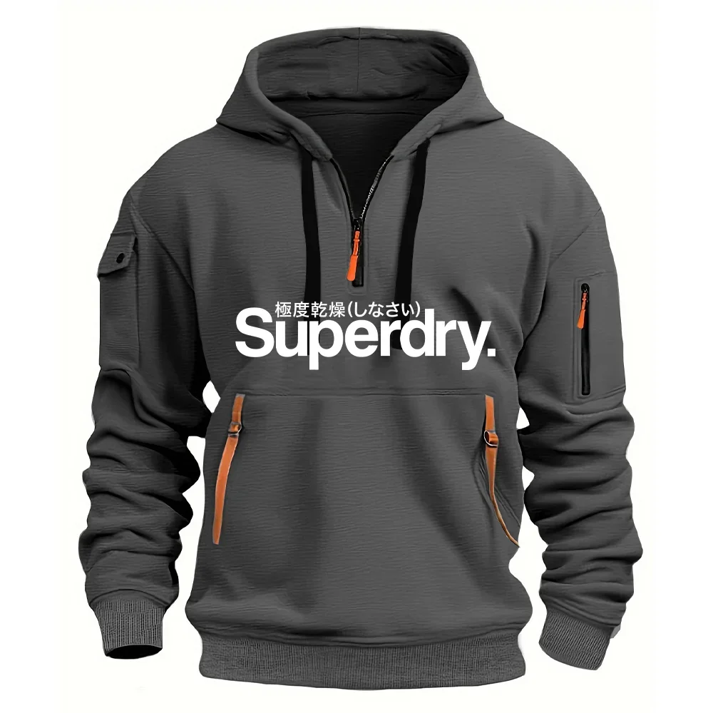 Sweater hoodie pria baru untuk musim gugur dan musim dingin 2025, sweater pullover pria longgar yang modis untuk jogging dan kebugaran di luar ruangan.