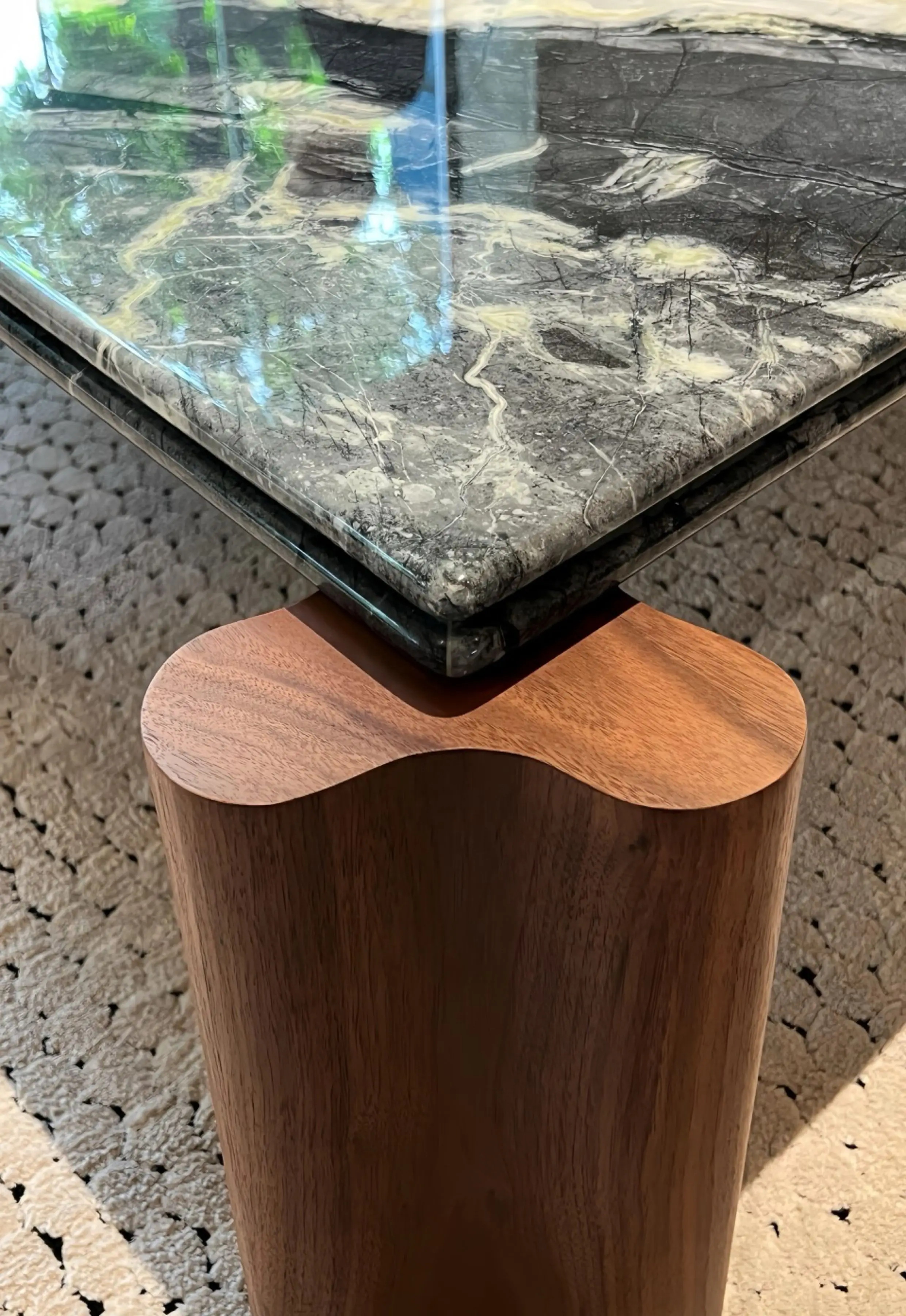 Celadon Green Marble & Solid Wood Square Table, Nordic Wabi-Sabi Minimalist Design, Heat&Scratch Resistant, Artisan, Customize