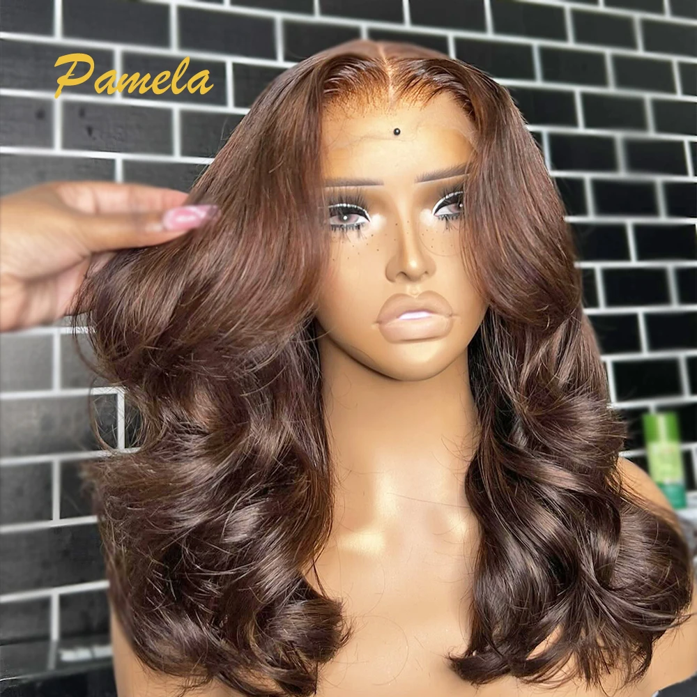 

Pamela 250% Density Human Hair Wigs Blonde Body Wave 13x4 HD Transparent Lace Front Wigs Brown Colored For Women Ready To Wear